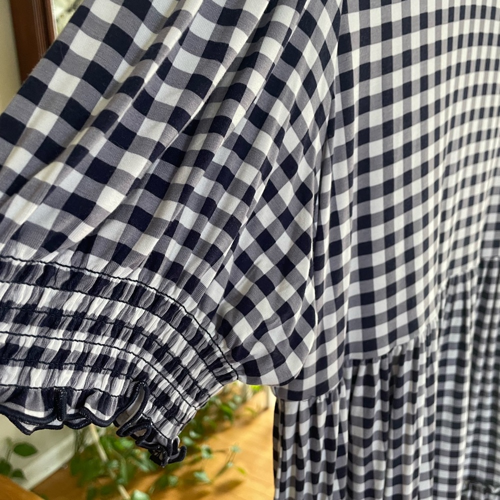 Gingham Tiered Smock Dress - Navy and White - Picture 3 of 6